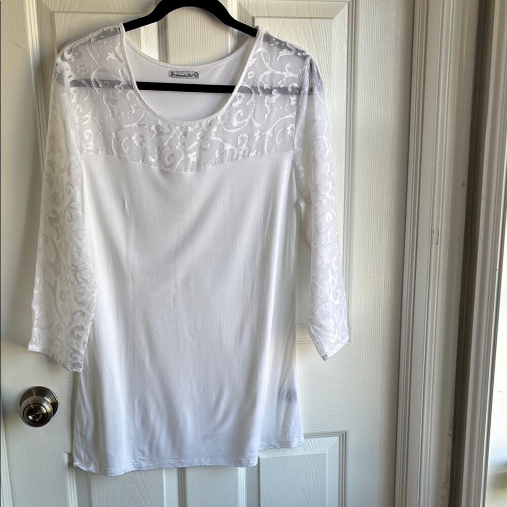 White Amanda Blu 3/4 Sleeve Embellished Blouse
